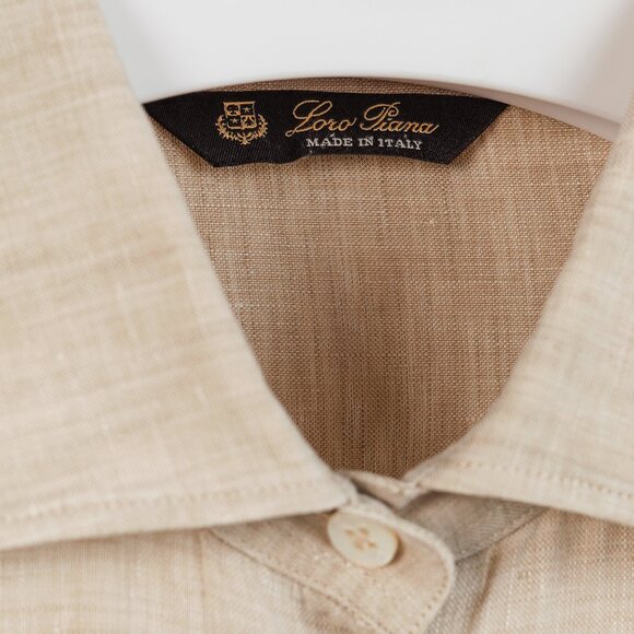 Loro Piana Oatmeal Linen Long-Sleeve Buttoned Shirt - Picture 8 of 9